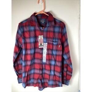 NWT Eddie Bauer Bristol Plaid Button Up Flannel Shirt Rosewood Ombre Mens Small
